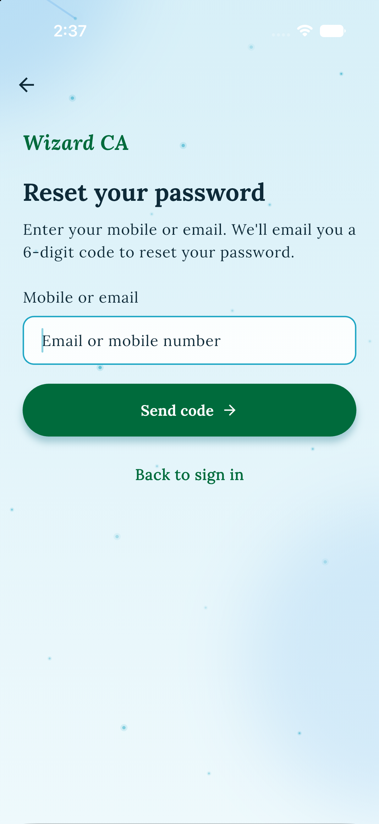 Request a password reset code